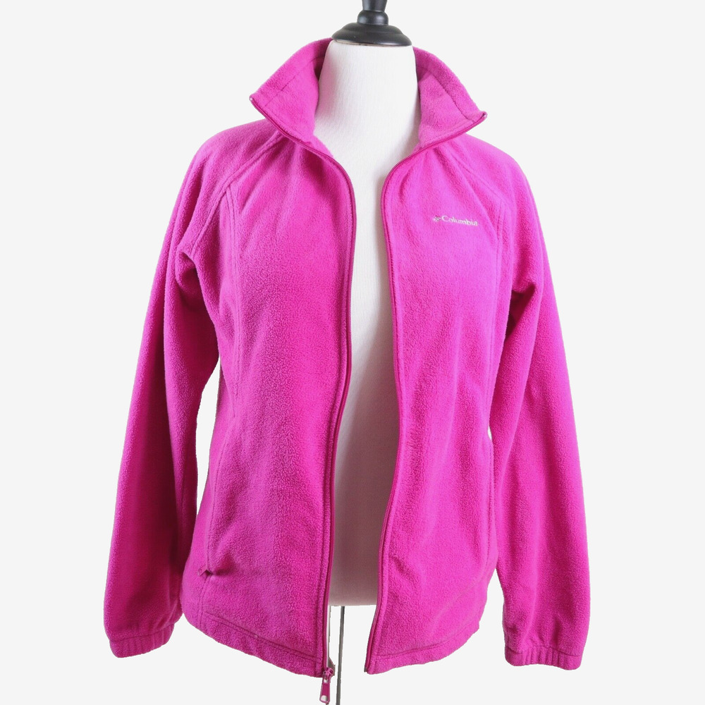 Columbia Women's L Fleece Full Zip Jacket Vibrant Pink Mock Neck - Picture 9 of 12